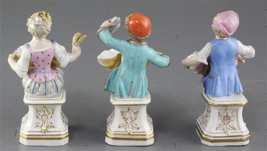 Three Meissen figural salts emblematic of the seasons, 19th century, after the models by F.E. Meyer, height 13cm